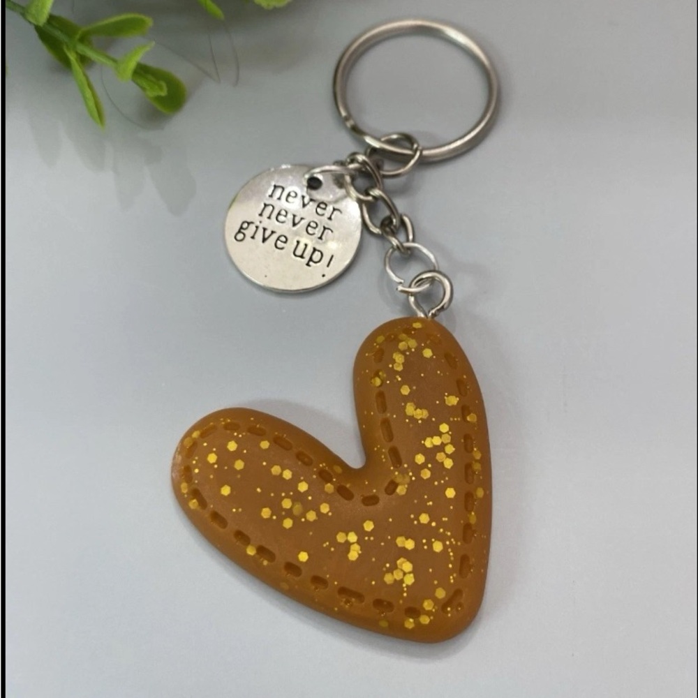 Brown Glitter Heart Keychain • Inspirational Charm